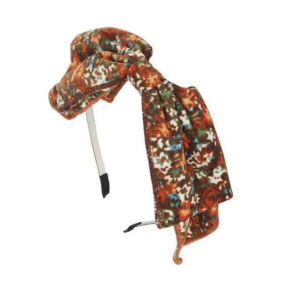 Motique Accessories 0.5 inch Ribbon Headband with Brown Floral Corduroy Vintage Bow