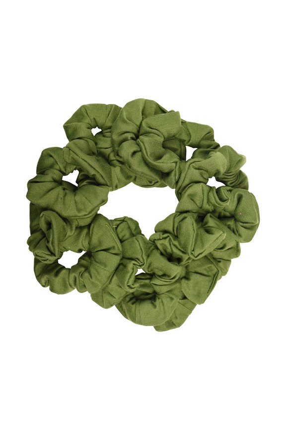 12 Pack Solid Hair Ties Scrunchies (Olive)