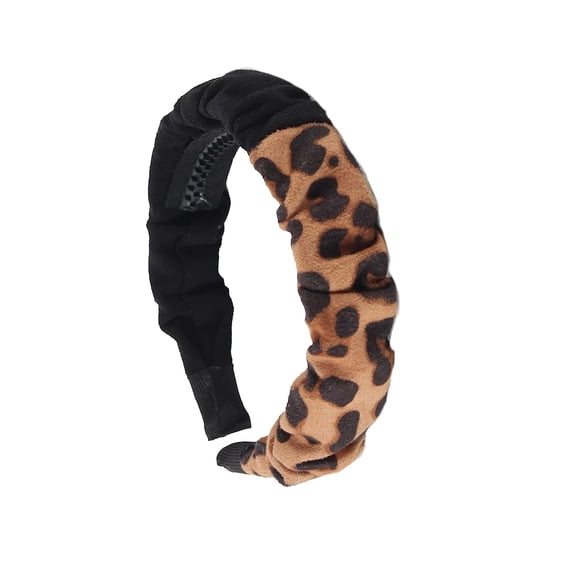 Motique Accessories 2 Tone Headband - 1 inch Black and Brown Leopard Scrunch Headband