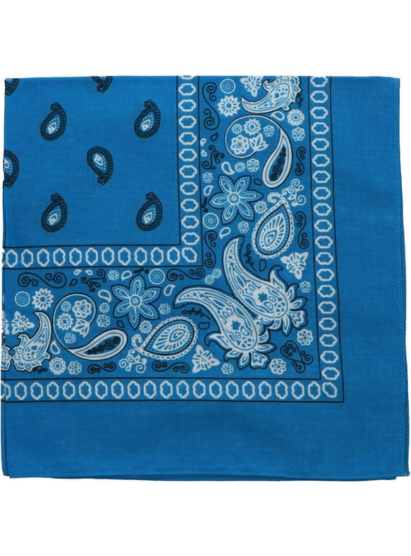 Motique Accessories 22-inch Cotton Paisley Bandana for Adult Women Perfect for Exercising-Blue