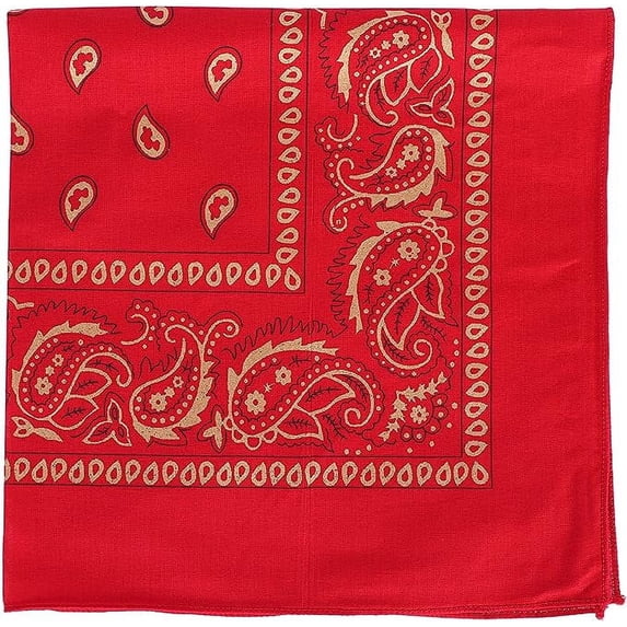 Motique Accessories 22 inch Cotton Paisley Bandana - Large Red Gold