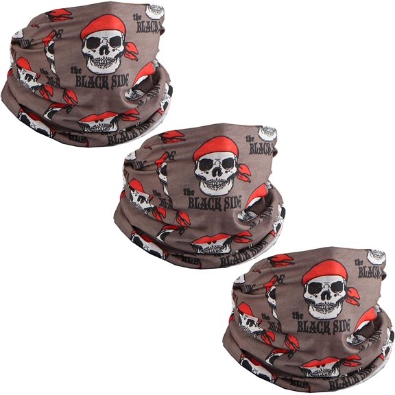 Motique Accessories 3 Pack Skull Designs Biker Tube Bandana Neck Gaiter -The Black Side