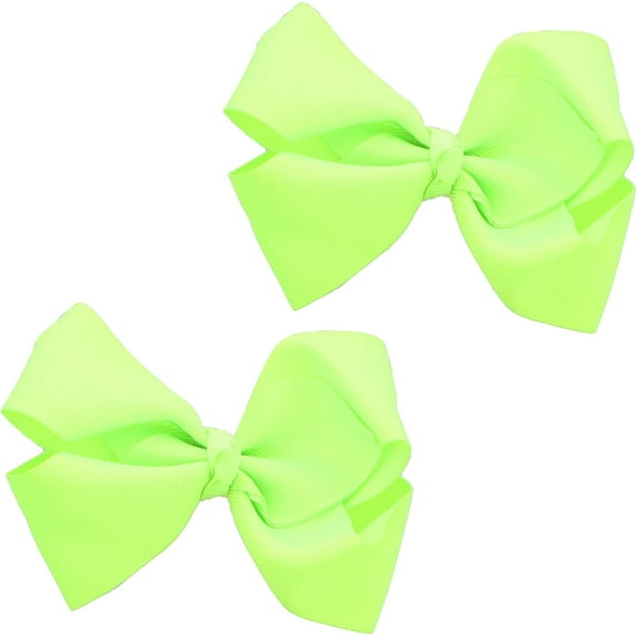 Motique Accessories 3 in Grosgrain Hair Bow for Little Girls-Perfect For Adult, Set of 2-Neon Green