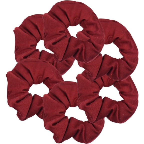 Motique Accessories 6 Pack Large Solid Scrunchies Hair Elastics-Burgundy