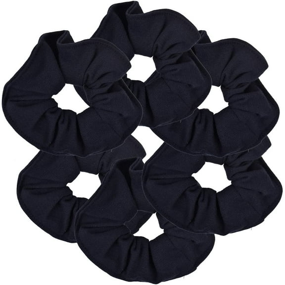 Motique Accessories 6 Pack Large Solid Scrunchies Hair Elastics-Navy