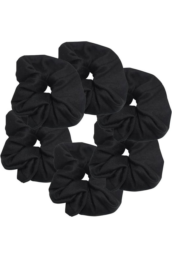 6 Pack Large Solid Scrunchies Hair Elastics for Adult Female and Girls -Black