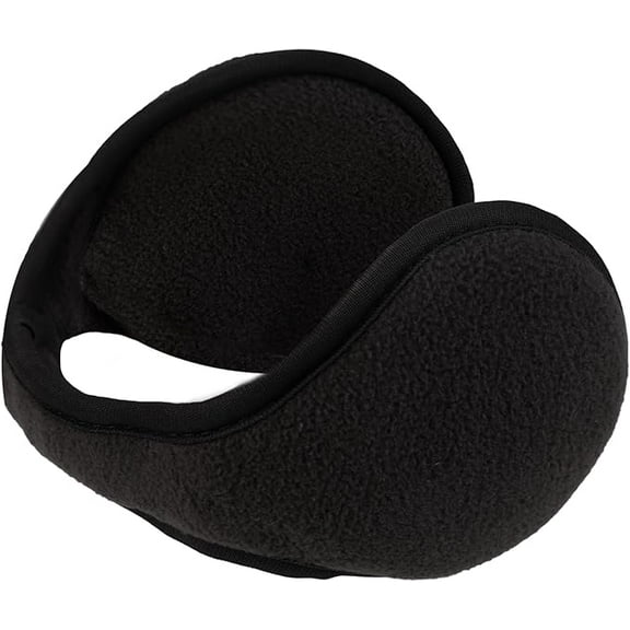 Motique Accessories Adjustable Ear Warmers Men Women Solid Polar Fleece Folding Winter Earmuff-Black