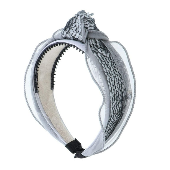 Motique Accessories Beautiful Holiday Tulle Knot Headband with Sequins for Women and Girls-Silver