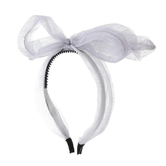 Motique Accessories Big Wide Bow Fancy Headband Stretchy Tulle Mesh - Gray