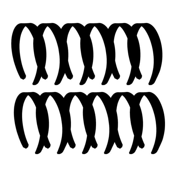 Motique Accessories Black 1 Inch Satin Hard Headband (Set of 12)