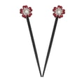 thumbnail image 1 of Motique Accessories Black Wooden Hair Sticks with Rhinestone Flowers, 2 Pieces for Adult Girls-Red, 1 of 4