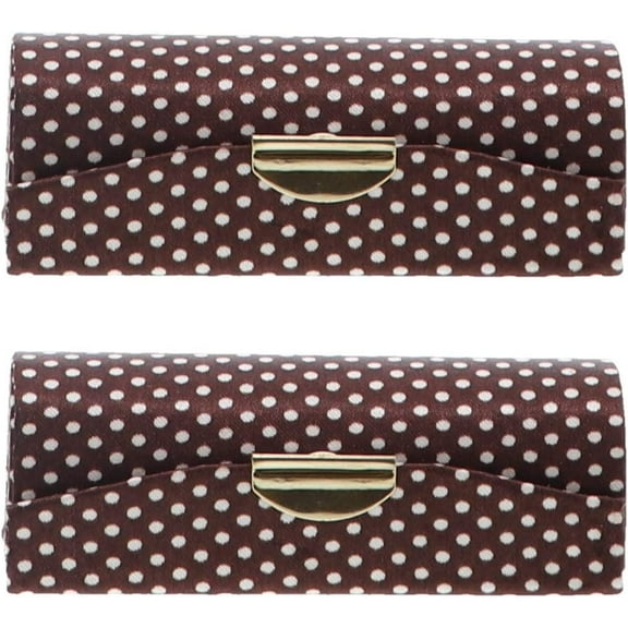 Motique Accessories Brown Polka Dot Lipstick Case with Mirror Purse Holder Set of 2