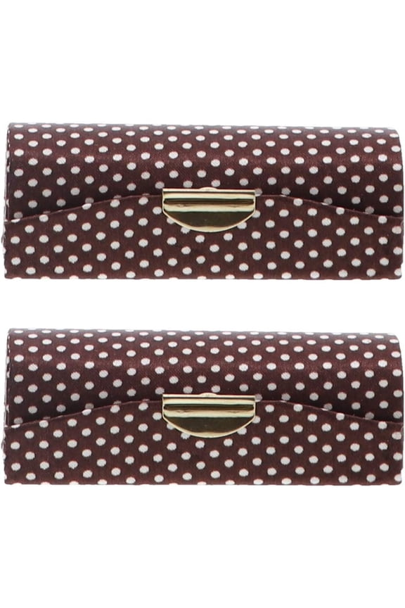 Brown Polka Dot Lipstick Case with Mirror Purse Holder Set of 2