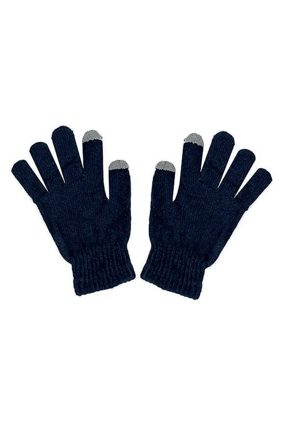 Chenille Touch Sensitive Finger Gloves Women Winter Magic Warm Gloves-Navy/Grey