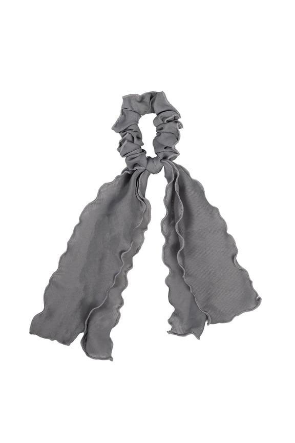 Chiffon Scrunchie, Tails Hair Ties-Grey Edgestitch Hair Ribbons Scarf Scrunchie