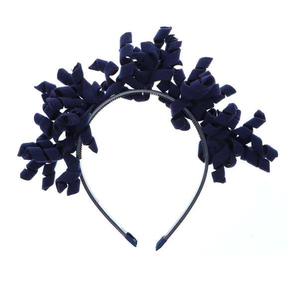 Motique Accessories Girls Headband with Curled Felt Ribbon - Navy
