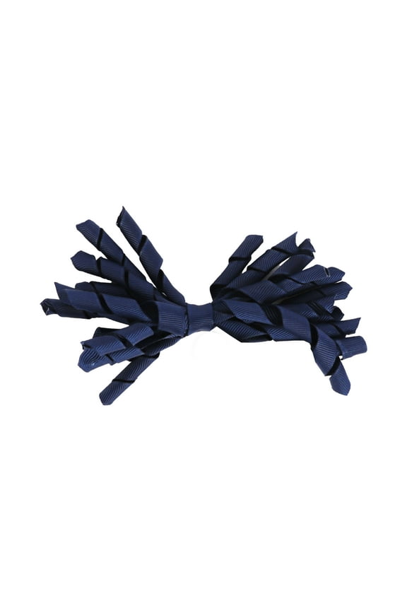 Girls Navy Ribbon Hair Bow, 4.5 inches Wide, Curly Korker Style (1) - Youth