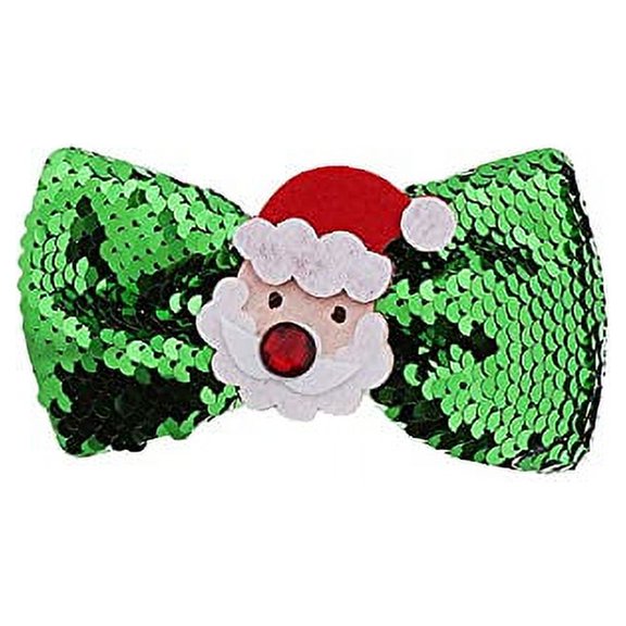 Motique Accessories Green/Silver Sequin Hair Bow with Santa