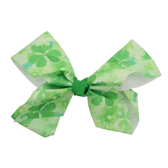Motique Accessories Green St Patricks Day Hair Bow Watercolor Shamrocks
