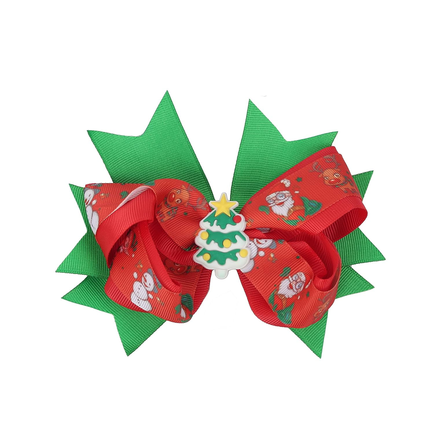 Motique Accessories Hair Bow Layered Christmas Bow with Silicone Charm