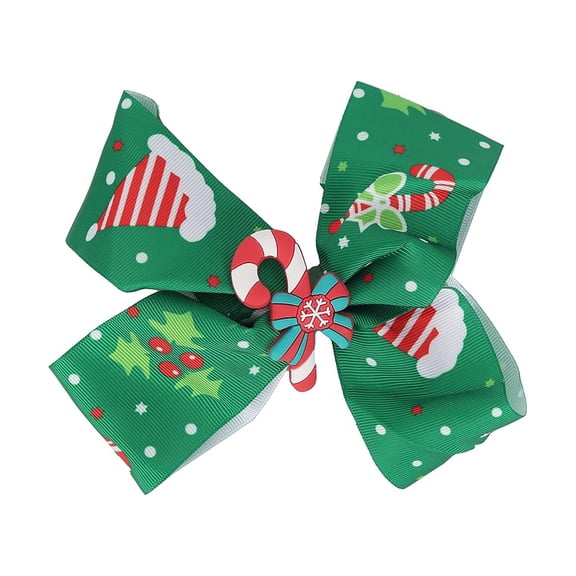 Motique Accessories Hair Bow Printed Christmas Bow, Silicone Charm, One Size for Child-﻿Green Candy Cane