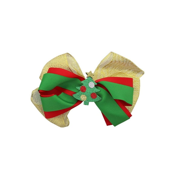 Motique Accessories Hair Bow with Christmas Tree Tinsel Bow - Gold