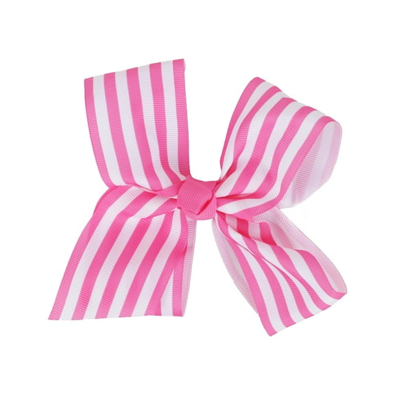 Motique Accessories Hair Bow with Striped Grosgrain Ribbon, 6 inch Hairbow Youth (Pink)