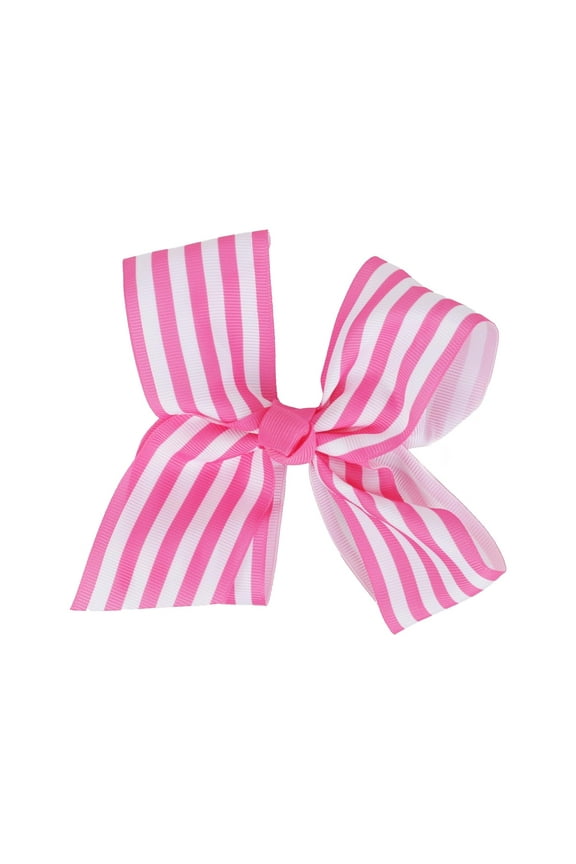 Hair Bow with Striped Grosgrain Ribbon, 6 inch Hairbow Youth (Pink)