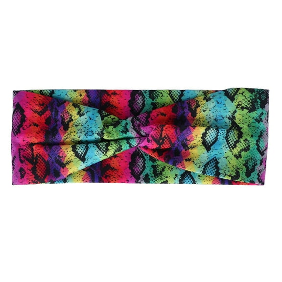 Motique Accessories ﻿Knotted Headwrap with Colorful Snake Print - Green Rainbow