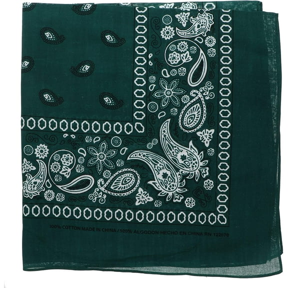Motique Accessories Large Paisley Bandana 27x27 inch -Hunter Green