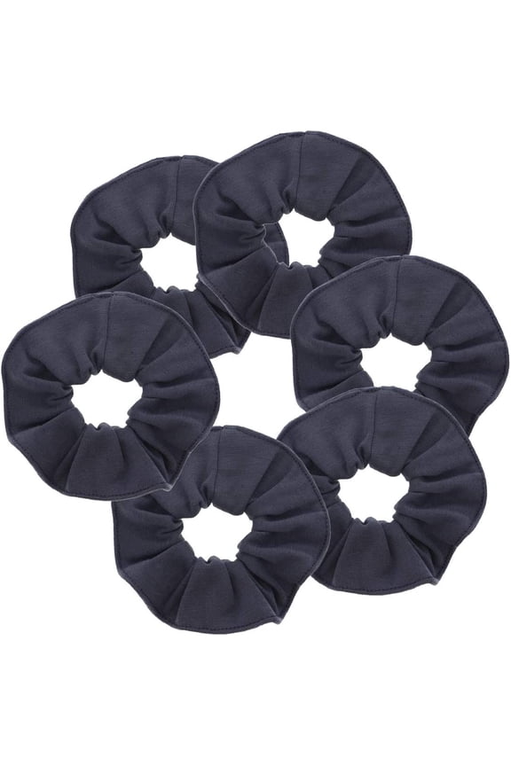 Large Solid Hair Scrunchie for Adult Female - Set of 6 - Dark Grey