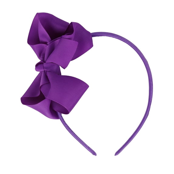 Motique Accessories Little Girls Headband with Side Grosgrain Bow - Purple