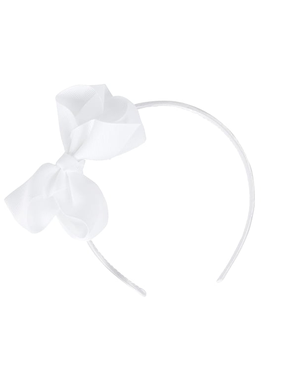 Little Girls Headband with Side Grosgrain Bow - White