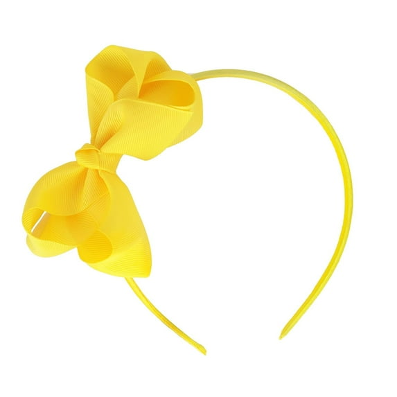 Motique Accessories Little Girls Headband with Side Grosgrain Bow - Yellow