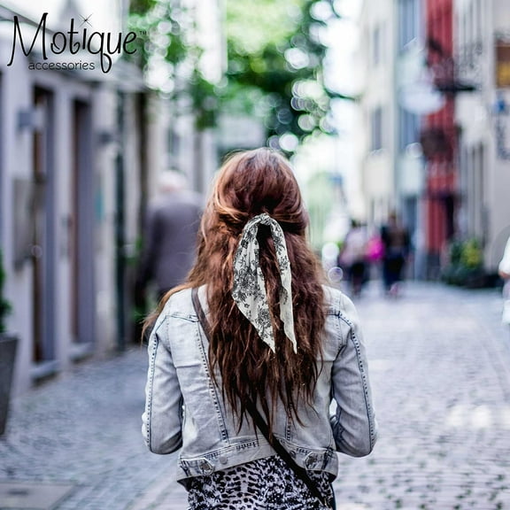 Motique Accessories Long Tail Ponytail Holders - Hair Tie with Floral Cotton Tails - Black