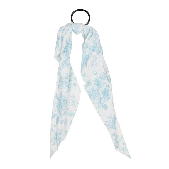 Motique Accessories Long Tail Ponytail Holders - Hair Tie with Floral Cotton Tails - Blue