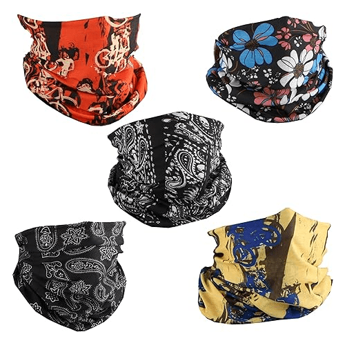 Motique Accessories Neck Gaiters Tube Face Scarves Balaclavas Bikers Flowers Skulls for Adult Unisex