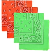 Motique Accessories Neon Paisley Bandana - Set of 4 Orange Green