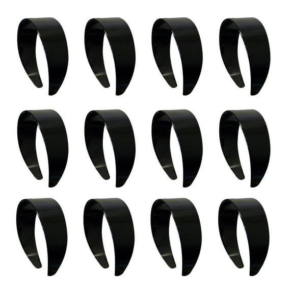 Motique Accessories One Dozen 2 inch Plastic Headbands with Teeth for Female and Girls - Black