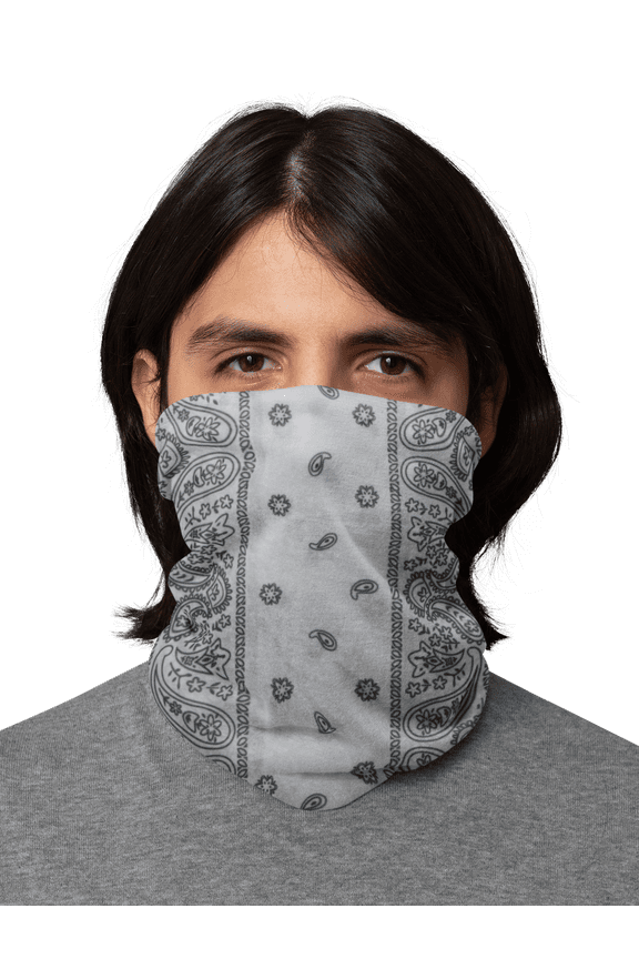 Paisley Bandana Neck Gaiter Tube Headwear Face Scarf, Adult Unisex-White Black