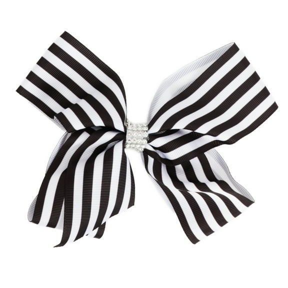 Motique Accessories Patterned Hair Bow for Women and Girls with Silver Rhinestones 1 Piece (Stripe)