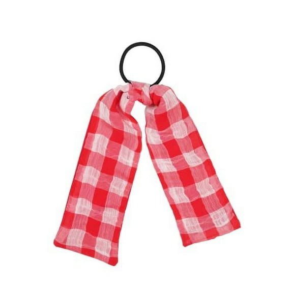 Motique Accessories Pony Holder with Plaid Tails, Hair Tie with Ribbon - Red