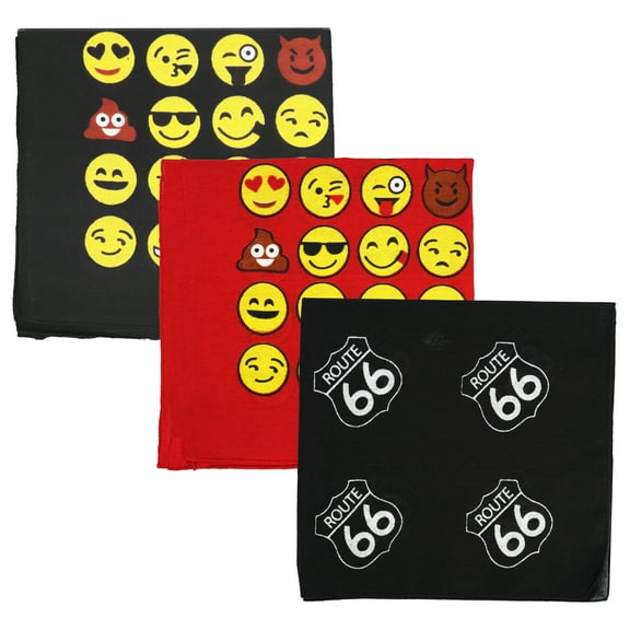 Motique Accessories Print Design Bandana - Set of 3 - Red Black Emoji and Black 66