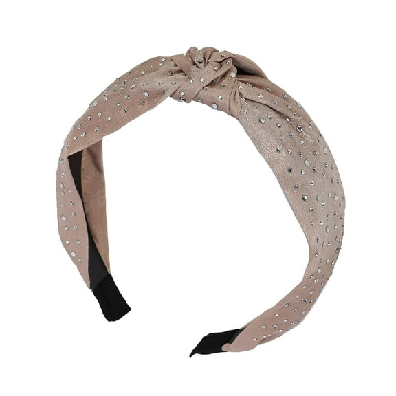 Motique Accessories Satin Turban Knot Headband with Silver Gems (Light Brown Studs)