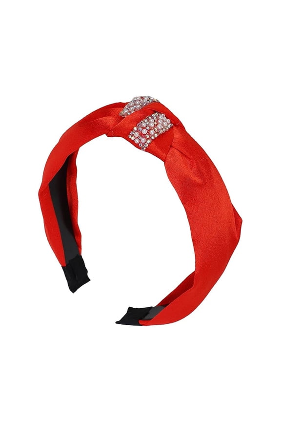 Satin Turban Knot Headband with Silver Gems (Orange Gems)