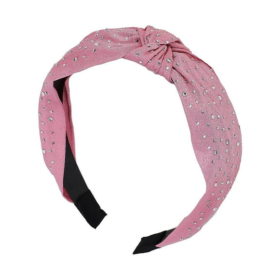 Motique Accessories Satin Turban Knot Headband with Silver Gems (Pink Studs)