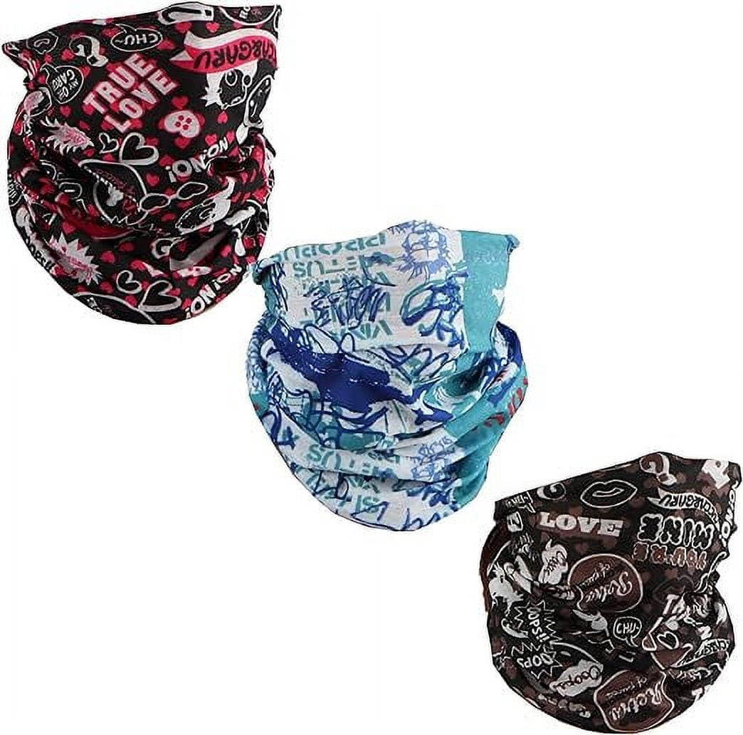 Motique Accessories Seamless Tube Balaclava Bikers Mask Scarf for Adult Unisex (3 Pack) Love