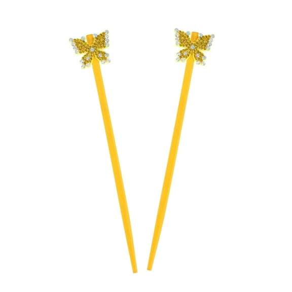 Motique Accessories Set of 2 Hair Chopsticks Hair Sticks, Gem Butterflies-One Size, Adults (Yellow)