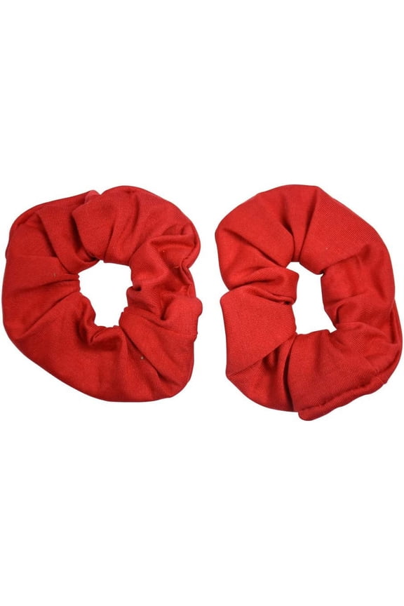 Set of 2 Large Solid Cotton Hair Scrunchies - Red