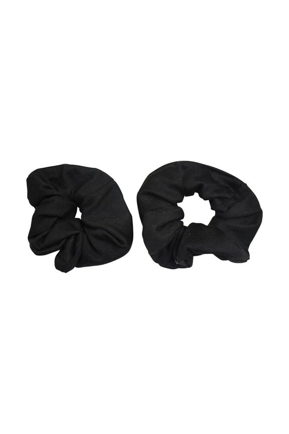 Set of 2 Large Solid Cotton Hair Scrunchies for Adult Women - Black
